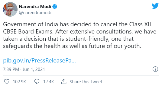 India PM Narendra Modi's Tweet